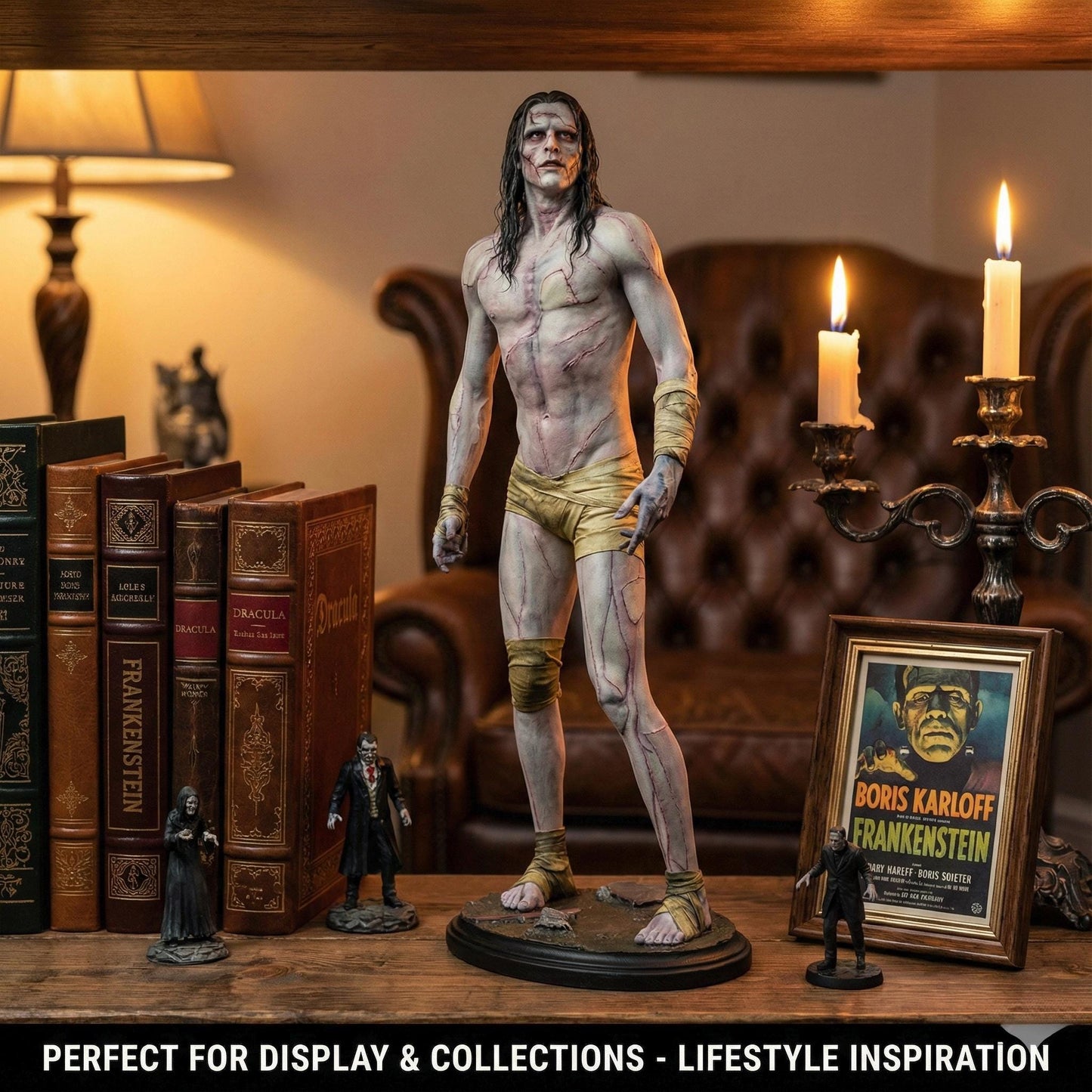 Frankenstein Monster Figure, Hand Painted Gothic Statue, Horror Decor Sculpture, Dark Fantasy Art Gift, Classic Creature